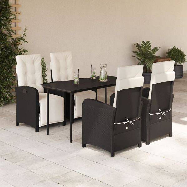 vidaXL 5-teilig Garten-Essgruppe mit Kissen Schwarz Poly Rattan, 3212516