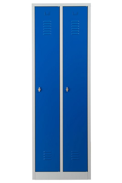 Gürkan Garderobenschrank, 50 x 60 x 180 cm, Lichtgrau, Enzianblau, Vorhangschloss, Hutboden & Kleiderhaken, WRC/2.1860, 103492