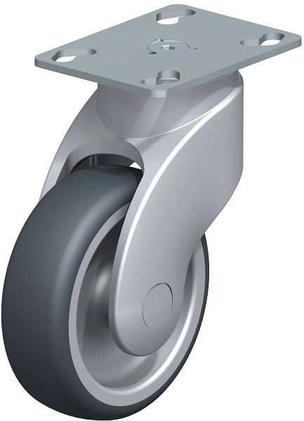 Blickle LWG-TPA 101G-P25 Kunststoff-Lenkrolle WAVE mit Anschraubplatte, Thermoplastisches Gummi-Elastomer, Grau, 744886