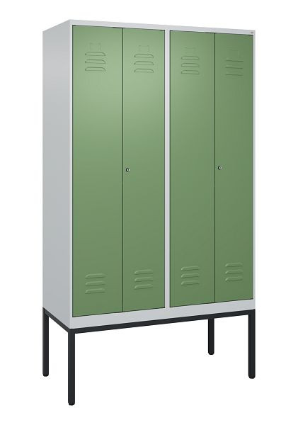 C+P Umkleidespind Classic PLUS, Doppel-Spind, Gestell, 4 Abteile, 2120x1200x500mm, 7035/6011, Zylinderschlösser, 0800327-40P S10021
