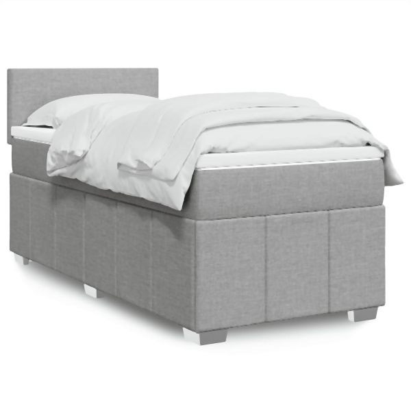 vidaXL Boxspringbett mit Matratze Hellgrau 90x200 cm Stoff, 3286944