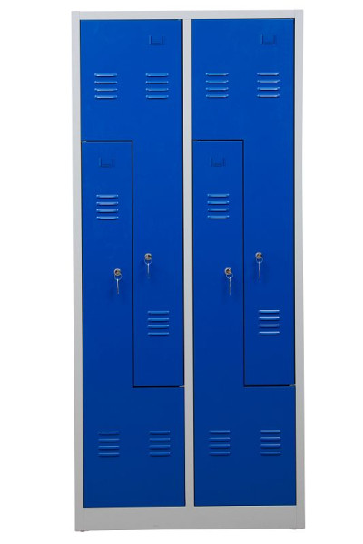 Gürkan Garderobenschrank, 50 x 80 x 180 cm, Lichtgrau, Enzianblau, EU Zylinderschloss, Z Form Türen, WRZ/4.1880, 106568