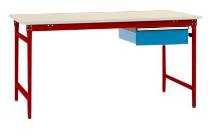 Manuflex Komplett-Beistelltisch BASIS stationär mit Kunststoff-Platte + Einzelschubfach, BxTxH: 1250 x 800 x 780 mm, Rubinrot, BB5247.3003