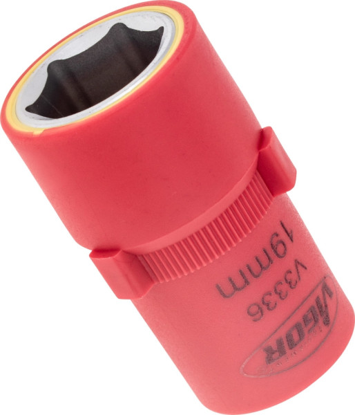 VIGOR VDE Steckschlüsseleinsatz, Vierkant hohl 12,5 mm (1/2 Zoll), Außen-Sechskant Profil, 19 mm, V3336