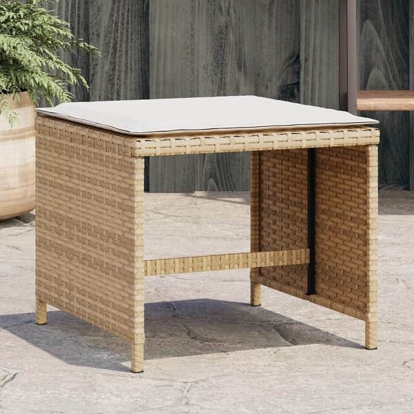 vidaXL Gartenhocker mit Kissen 4 Stück Beige 40x40x35 cm Poly Rattan, UV-beständig, 4007487