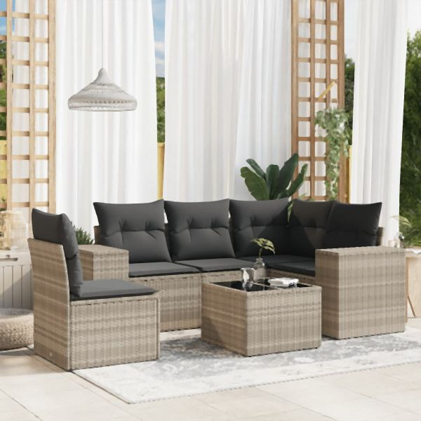 vidaXL 6-tlg. Garten-Sofagarnitur mit Kissen Hellgrau Poly Rattan, 3254919