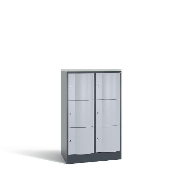 C+P Schließfachschrank Resisto,6 Fächer,H1255xB772xT540mm,Anthrazit/Weißalu/DBSHellgrau, 8573-272 S10521