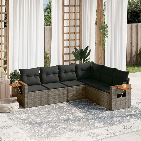 vidaXL 6-teilig Garten-Sofagarnitur mit Kissen Grau Poly Rattan, 3226844