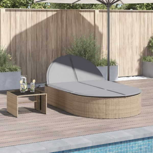 vidaXL Doppel-Sonnenliege mit Auflagen Beige Poly Rattan, 368649