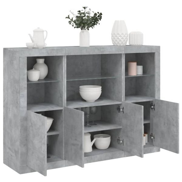vidaXL Sideboards mit LED-Leuchten 3 Stk. Betongrau Holzwerkstoff, 3209110