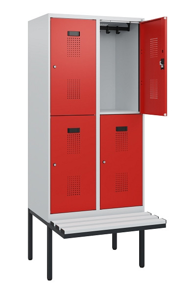 C+P Doppelstock-Spind Evolo PLUS, Bank, 4 Fächer, 1950x800x815mm, 7035/3020, Zylinderschloss, Sitzfläche Kunststoff, 0493405-22 S10140