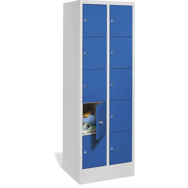 Deskin Schließfachschrank CLASSIC mit glatten Türen, Korpus lichtgrau, Türen enzianblau, H 1850 x B 600 x T 500 mm, 264182
