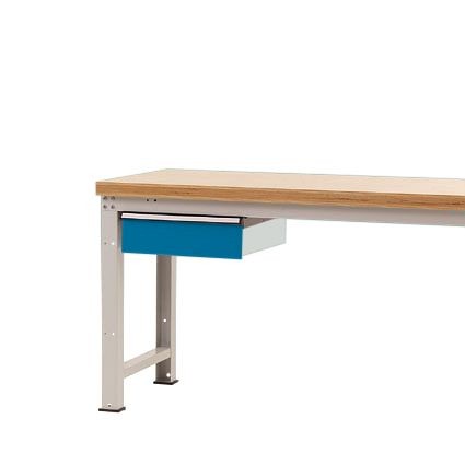 Manuflex Einzelschubfach in Brillantblau RAL 5007, Ohne Zylinderschloss, für Tischtiefe 700 mm, BxTxH= 425 x 550 x 135mm, Brillantblau, ZB2032.5007