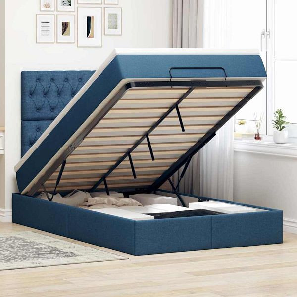 vidaXL Ottoman-Bett mit Matratze & LEDs Blau 120x200 cm Stoff, 3314085