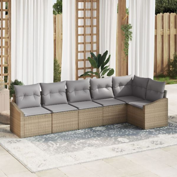 vidaXL Garten Sofa Set Set aus 6 Beige Rattan, Polyester Outdoor Sofa, 3355409