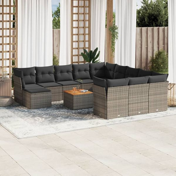 vidaXL 13-teilig Garten-Sofagarnitur mit Kissen Grau Poly Rattan, 3223988