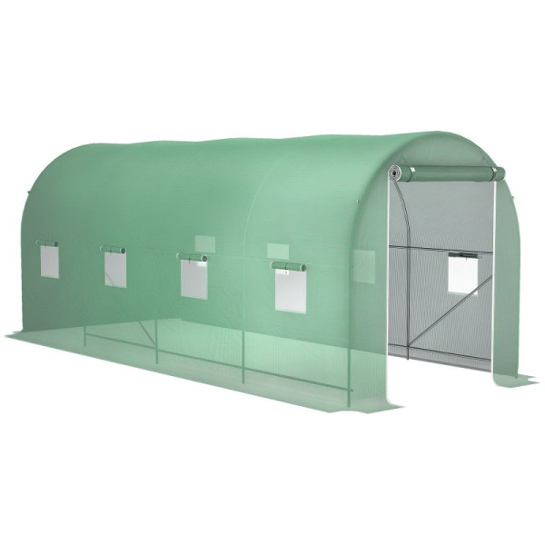 Outsunny Gewächshaus 500x200x205cm Foliengewächshaus Tomatenhaus mit Tür, 8 Fenster, Folientunnel aus verzinktem Stahl, PE, 845-229V02