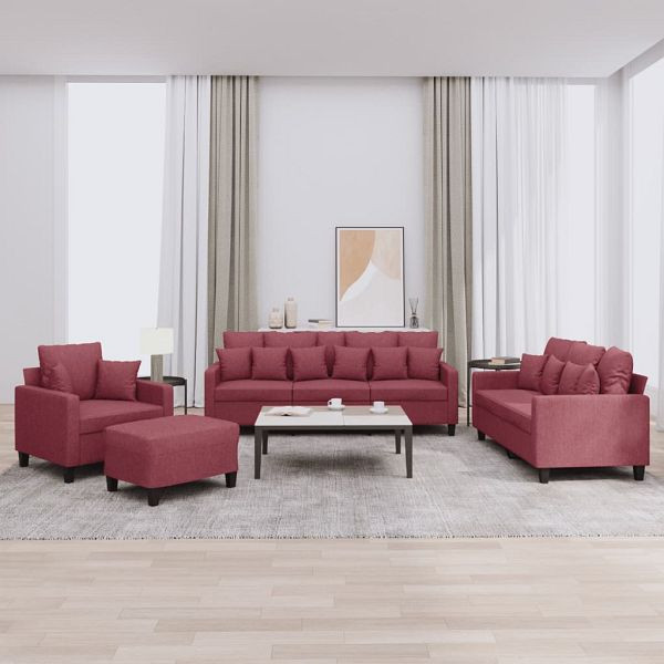 vidaXL 4-tlg. Sofagarnitur mit Kissen Weinrot Stoff, 3201646