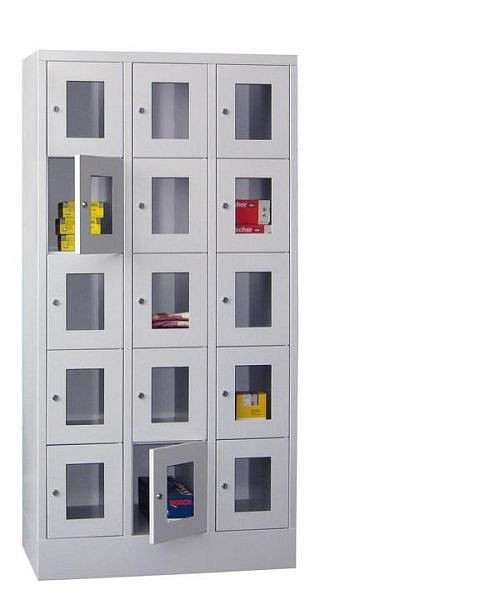 Pavoy Schließfachschrank mit Sockel 1850/500/900, 3b x 5h, Zylinderschloss, Abteilbreite 300, Sichtfenster, 61213-353-091-515512