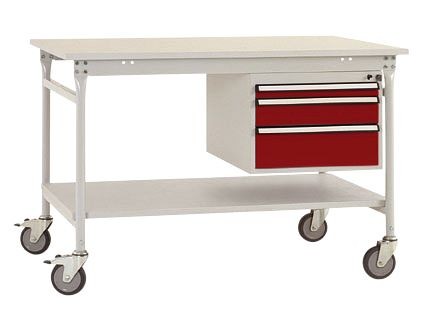 Manuflex Komplett-Beistelltisch BASIS mobil mit Melamin-Platte + Gehäuse-Unterbau, BxTxH: 1000 x 800 x 850 mm, Rubinrot, BB5361.3003