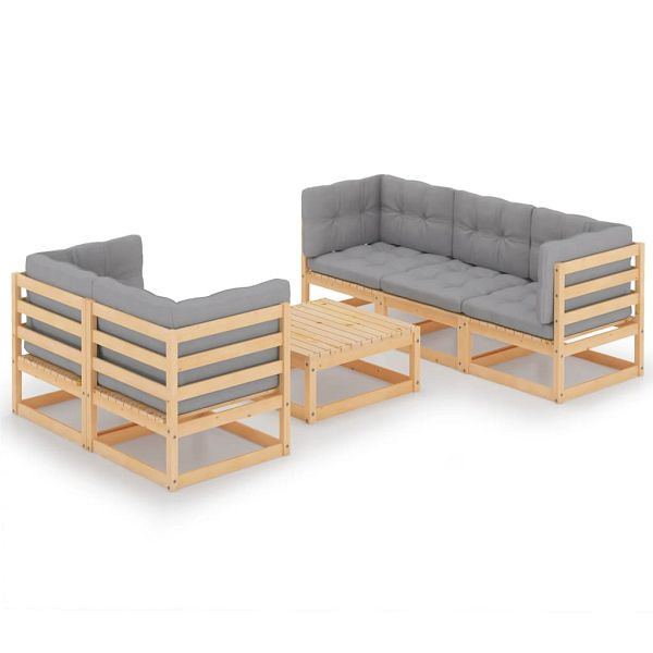vidaXL 6-teilig Garten-Lounge-Set mit Kissen Kiefer Massivholz, 3076379