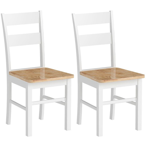 HOMCOM 2er-Set Küchenstühle, Kautschukholz, gebogene Sprossenlehne, Weiß, 83A-287V90ND