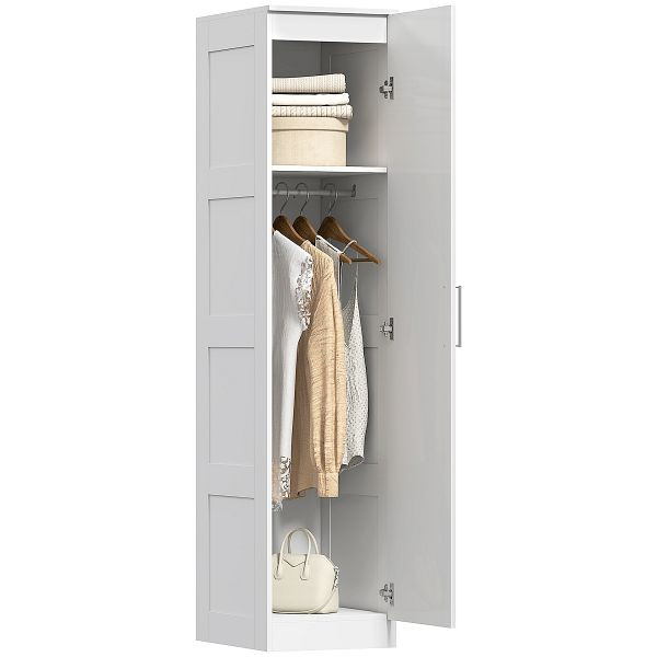 HOMCOM Kleiderschrank Mehrzweckschrank mit Kleiderstange, Regal, Soft-Close-Tür 40 x 52 x 180 cm Weiß, 83D-039V90WT