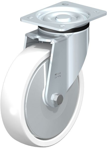 Blickle LK-SPO 201G-FA Stahlblech-Lenkrolle, schwere Ausführung, mit Anschraubplatte, Polyamid, Weiß, 750551