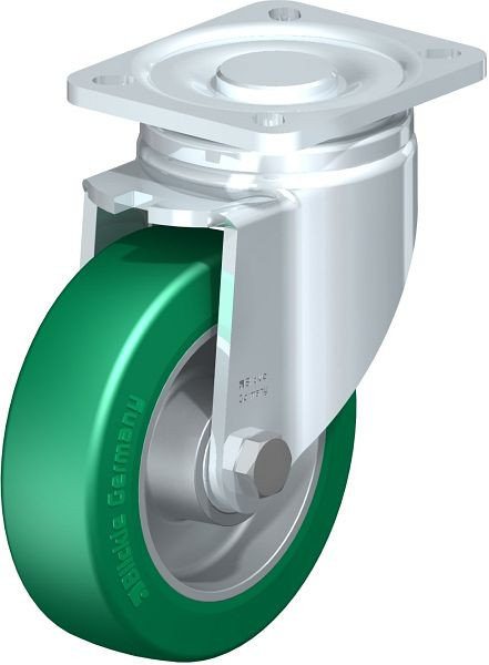 Blickle LH-ALST 125K-1 Stahlblech-Lenkrolle, Schwerlast-Ausführung, mit Anschraubplatte, Blickle Softhane®, Grün, 622738
