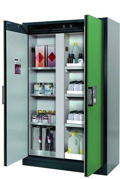 asecos Sicherheitsschrank Q-CLASSIC-90, Q90.195.120.MV in resedagrün RAL 6011 mit 3x Fachboden (Edelstahl), 34214-048-33544