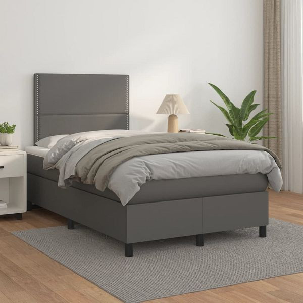 vidaXL Boxspringbett mit Matratze Grau 120x200 cm Kunstleder, 3142777