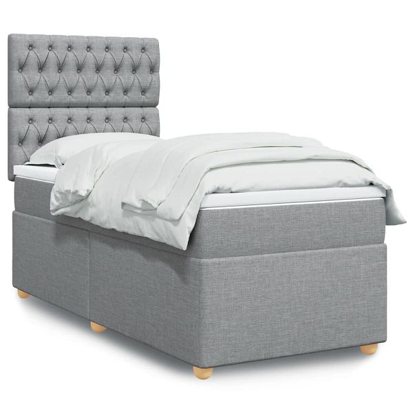 vidaXL Boxspringbett mit Matratze Hellgrau 100x200 cm Stoff, 3293498