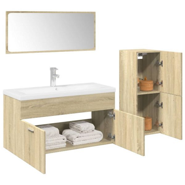 vidaXL 4-tlg. Badmöbel-Set Sonoma-Eiche Holzwerkstoff, 3325009