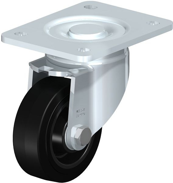 Blickle LH-POEV 100K-3 Stahlblech-Lenkrolle, Schwerlast-Ausführung, mit Anschraubplatte, Elastik-Vollgummi, Schwarz, 655696