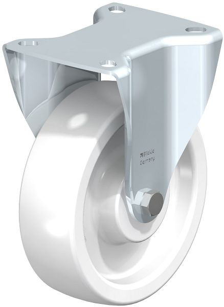 Blickle BK-SPO 125G-1 Stahlblech-Bockrolle, schwere Ausführung, mit Anschraubplatte, Polyamid, Weiß, 267583