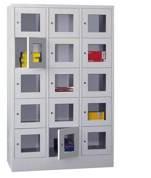 Pavoy Schließfachschrank mit Sockel 1850/500/1200, 3b x 5h, Zylinderschloss, Abteilbreite 400, Sichtfenster, 61213-354-091-910905