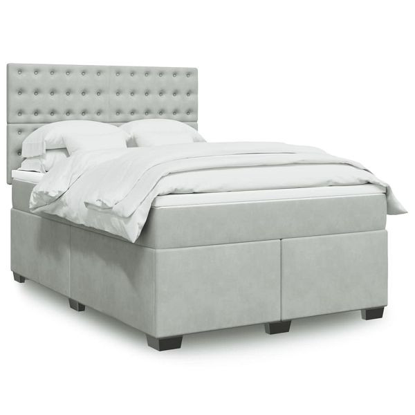 vidaXL Boxspringbett mit Matratze Hellgrau 140x200 cm Samt, 3293242