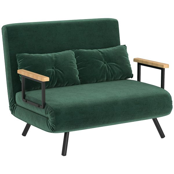 HOMCOM Schlafsofa 2er-Sofa Samtsofa, Schlaffunktion, inkl. 2 Kissen, Samtoptik, Natur + Grün, 839-835V00GN
