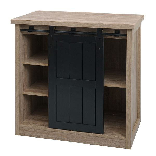 Mendler Kommode HWC-K75, Schrank Regal, Schiebetüre 5 Staufächer, Holz-Optik Industrial Metall 84x80x40cm, naturfarben, 97120