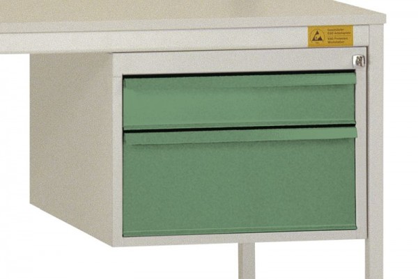 Manuflex ESD-Gehäuse-Unterbau, Nutzhöhe 300 mm mit 2 Schubfächern, Resedagrün, LD4702.6011