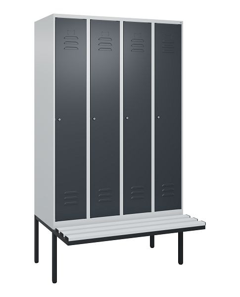C+P Umkleidespind Classic PLUS, 4 Abteile, 2120x1200x815mm, 7035/7016, Zylinderschlösser, 3 Doppel-Haken, 0800407-40 S10023