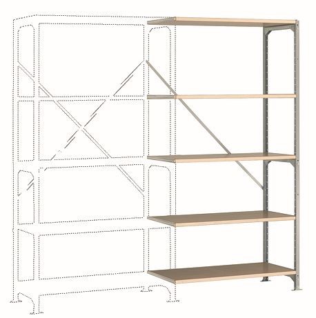 Manuflex Schweres Fachboden-Steckregal Anbauregal mit 5 Holzverbundböden, HxBxT = 2000 x 1000 x 700 mm, RB2312