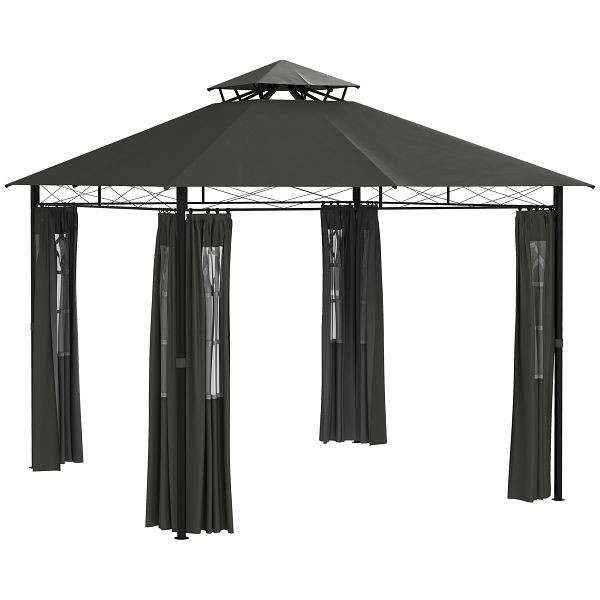 Outsunny Pavillon Partyzelt Gartenpavillon, 3 x 3 x 2, 88 m, Dunkelgrau, 84C-525V00CG