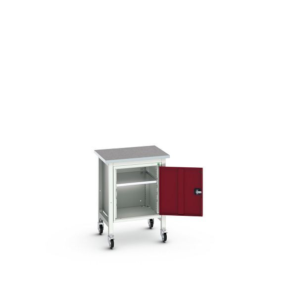 bott verso mobile Werkbank (Linoleum-Platte) mit 1 Unterbauschrank, BxTxH: 700 x 600 x 930 mm, Lichtgrau / Purpurrot, 16922203.24