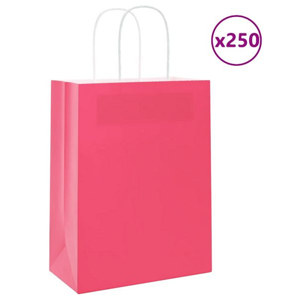 vidaXL Papiertragetaschen 250 Stück mit Henkeln Rosa 21x11x28 cm, 4101671