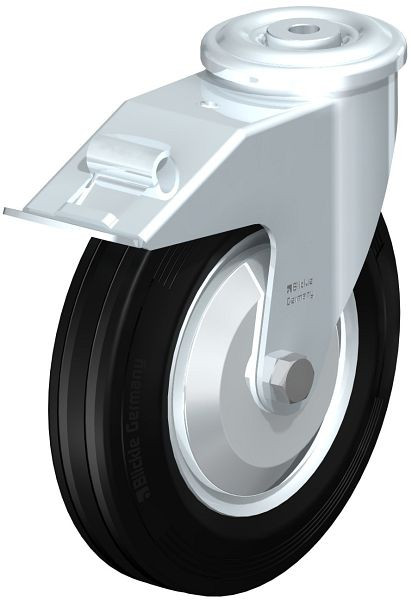 Blickle LER-VE 200R-FI-FA Stahlblech-Lenkrolle mit Rückenloch & Feststeller, Vollgummi, Schwarz, 743736