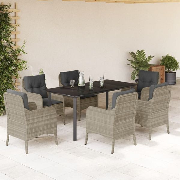 vidaXL 7-teilig Garten-Essgruppe mit Kissen Hellgrau Poly Rattan, 3212001