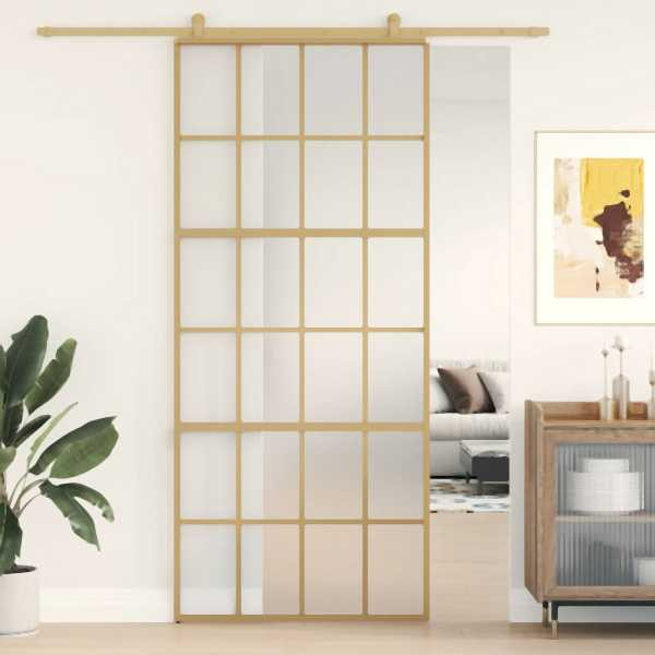 vidaXL Schiebetür Golden 90x205 cm Matt ESG-Glas und Aluminium, 155176