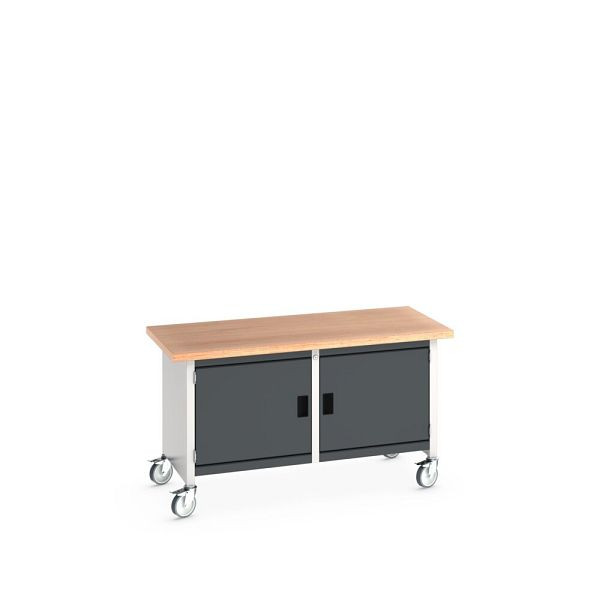 bott cubio Kastenwerkbank mobil, 2 Türen, 2 Ablagen, Multiplex-Arbeitsplatte, BxTxH: 1500x750x840mm, RAL 7035/7016, Anthrazitgrau, 41002097.19V