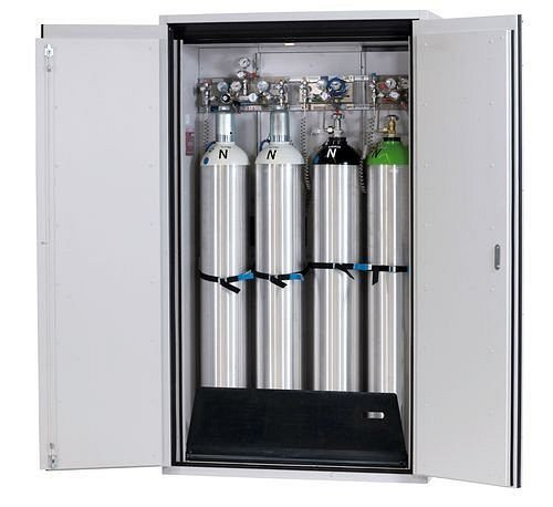 asecos Gasflaschenschrank feuerbeständig G90, 4 x 50 l Flaschen, B 1200 mm, 2-flügelige Tür, grau, 165307